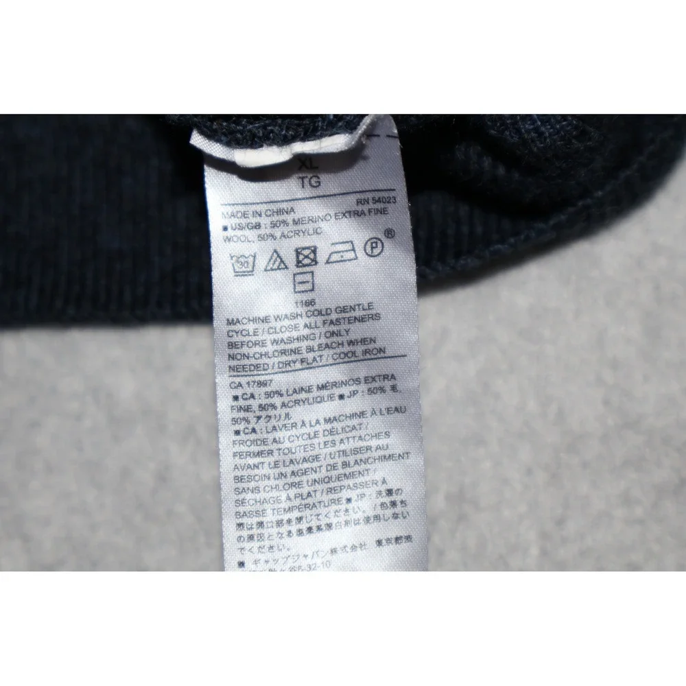 Banana Republic SweaterJacket Mens XL Blue Full Zip Merino Wool Blend Mock Neck